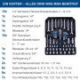Offener Scheppach Werkzeugkoffer WZT187 mit 187-teiligem Set: Steckschlüssel, Ringschlüssel, Innensechskantschlüssel. Für Werkstatt & Haushalt.