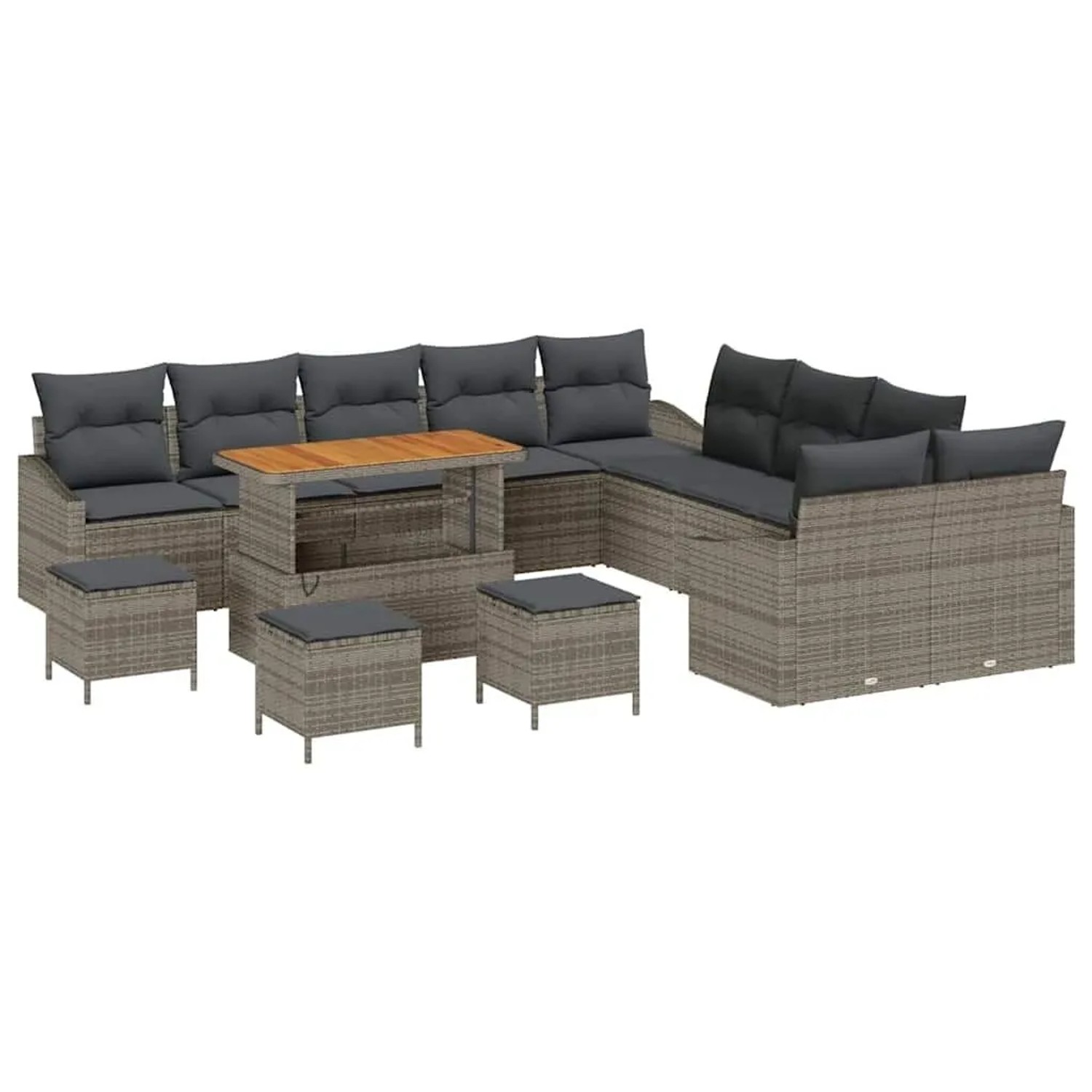 Thumbnail - vidaXL Gartensofa-Set mit Kissen mit Speicher 13 Stk Grau Poly Rattan 3364673