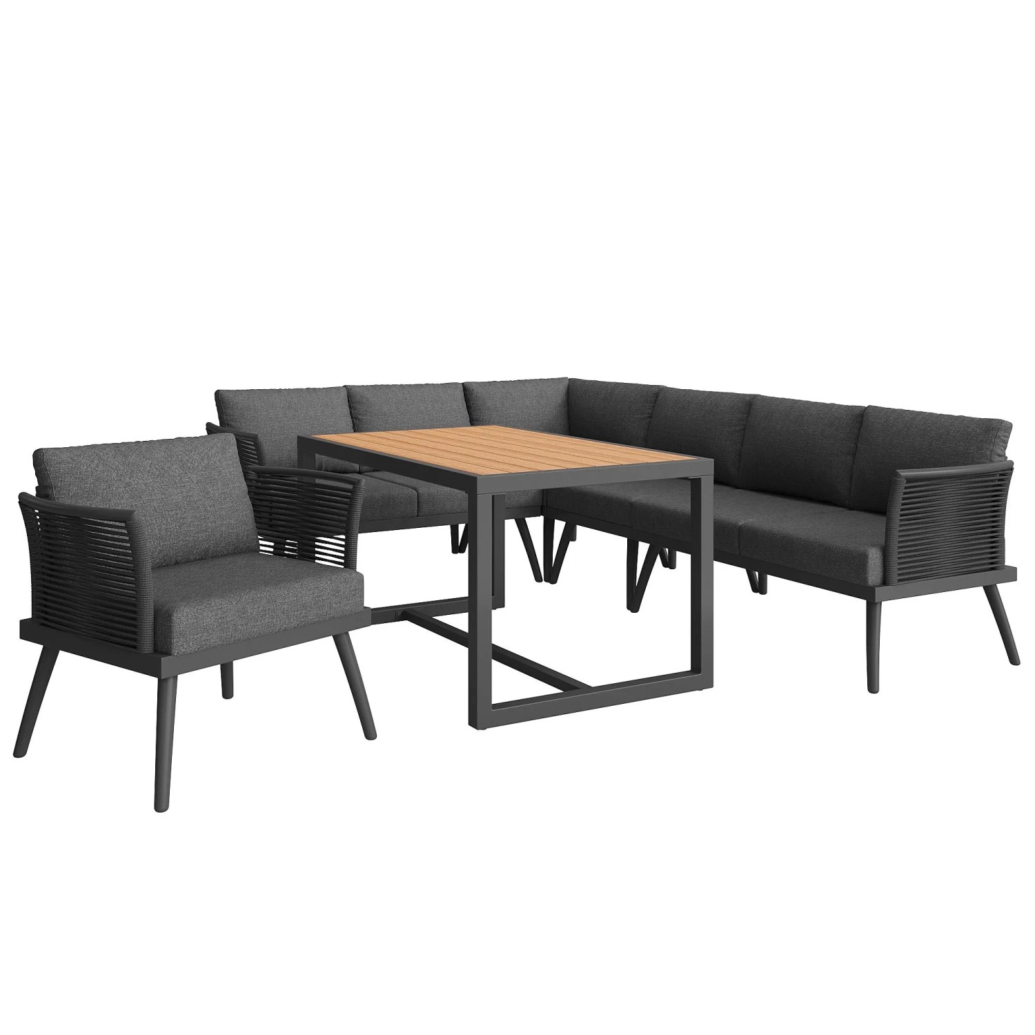 okwish Gartensofa-Set mit Geflochtenen Armlehnen mit Polstern und Kissen Grau