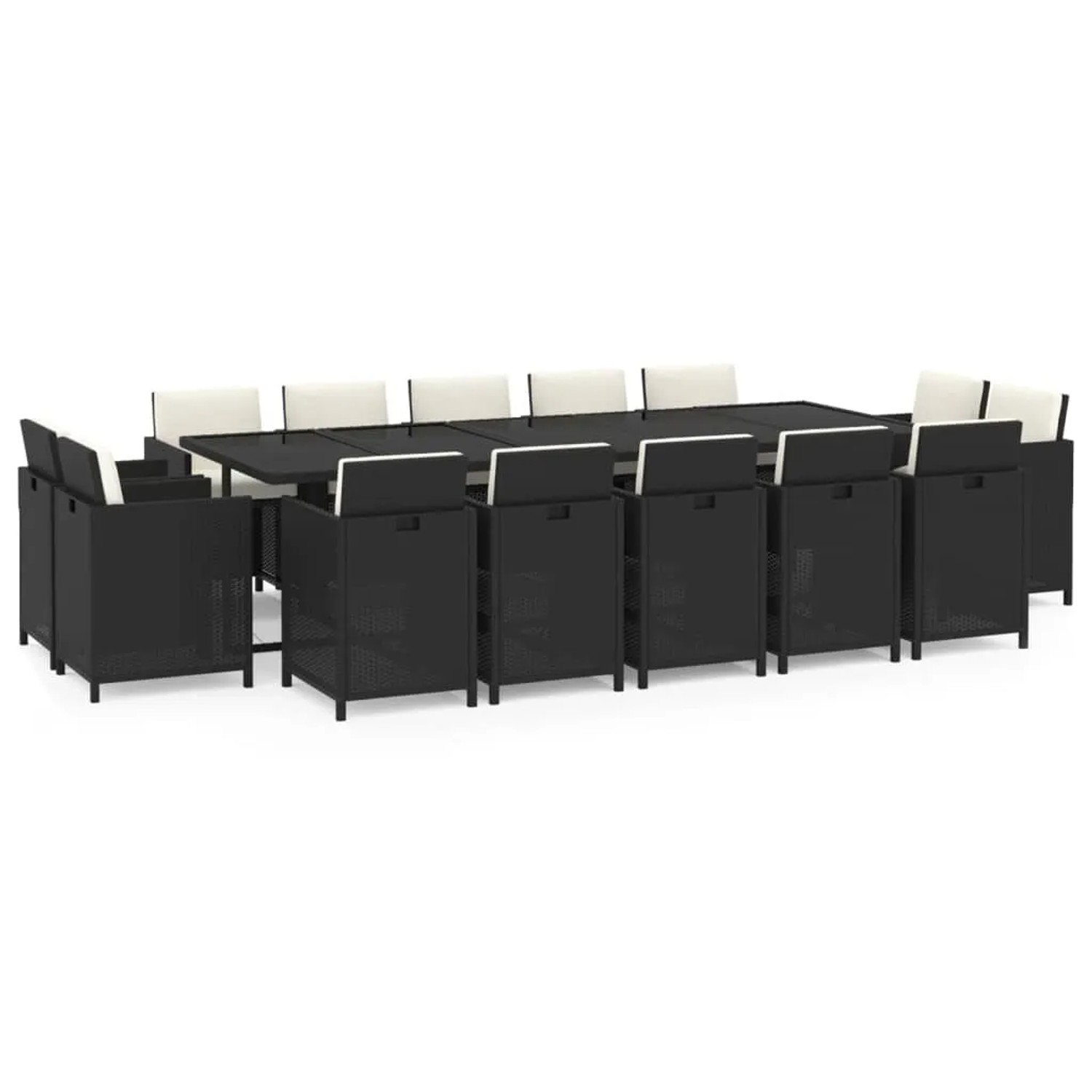 vidaXL 15-Tlg Garten-Essgruppe mit Kissen Poly Rattan Schwarz 3095586