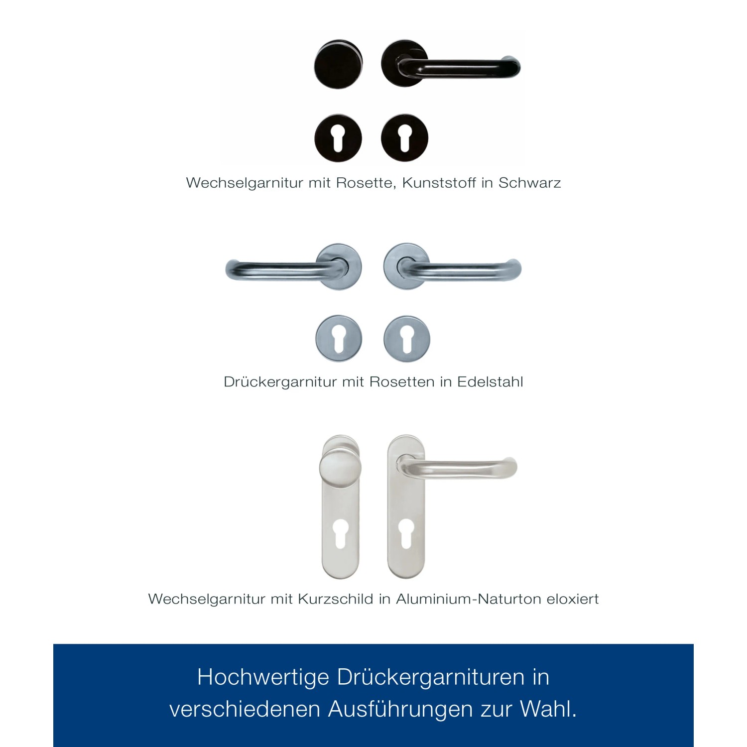 ZK-Tür-Element: Weißes Türblatt mit Eckzarge und Drückergarnitur in verschiedenen Ausführungen.