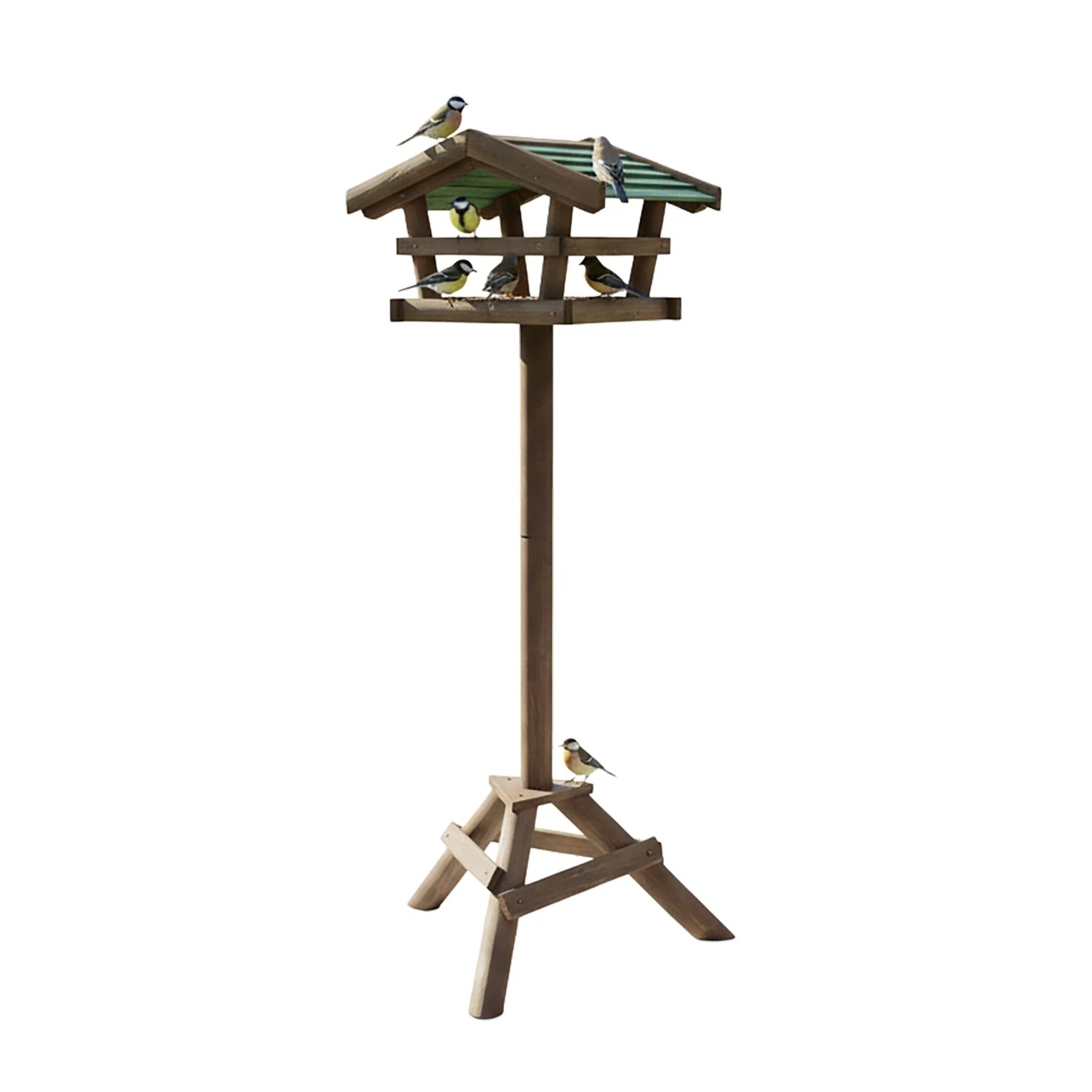 Relaxdays Vogelfutterhaus Tannenholz Grün mit Ständer 100 cm x 37 cm x 28 cm