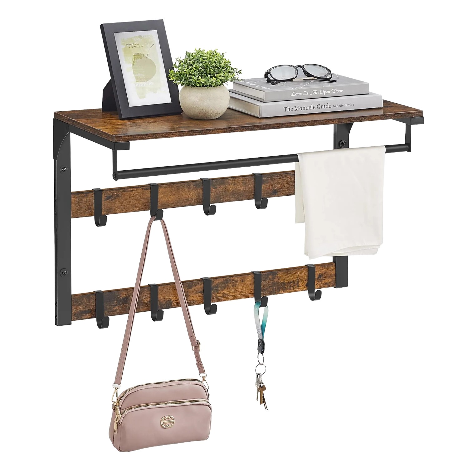 Songmics Wandgarderobe Barnet-old mit Ablage 10 Haken Braun-Schwarz günstig online kaufen