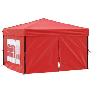 Rotes, faltbares Partyzelt 3x3 m mit Seitenwänden und Fenster für Garten & Camping.