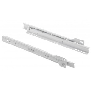 Zwei weiße MS Beschläge Rollenführungen, 300 mm Schubladenschienen für Teilauszug von Schubkästen.