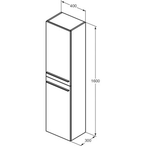 Skizze: Ideal Standard Bad-Hochschrank i.life A, weiß hochglanz, 30x160x40cm, Maße für Badezimmer.
