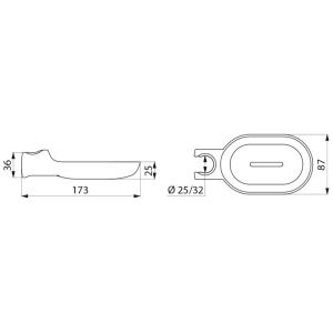 Technische Zeichnung: Delabie Seifenablage transparent für Haltegriff Ø25/Ø32 mm, Badaccessoire.