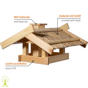 Dobar Vogelhaus Trollanes mit Schilfdach, Holz, 50x43x29 cm. Vogelhäuschen zum Aufstellen.