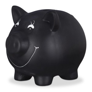 Relaxdays Sparschwein Keramik Schwarz Beschriftbar Abschließbar 14 cm x 17 cm x 13 cm 0,5 kg