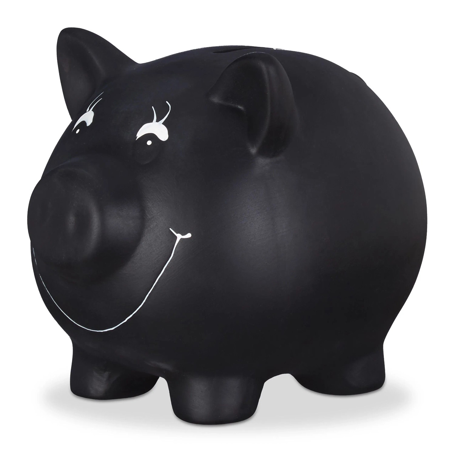 Relaxdays Sparschwein Keramik Schwarz Beschriftbar Abschließbar 14 cm x 17 cm x 13 cm 0,5 kg