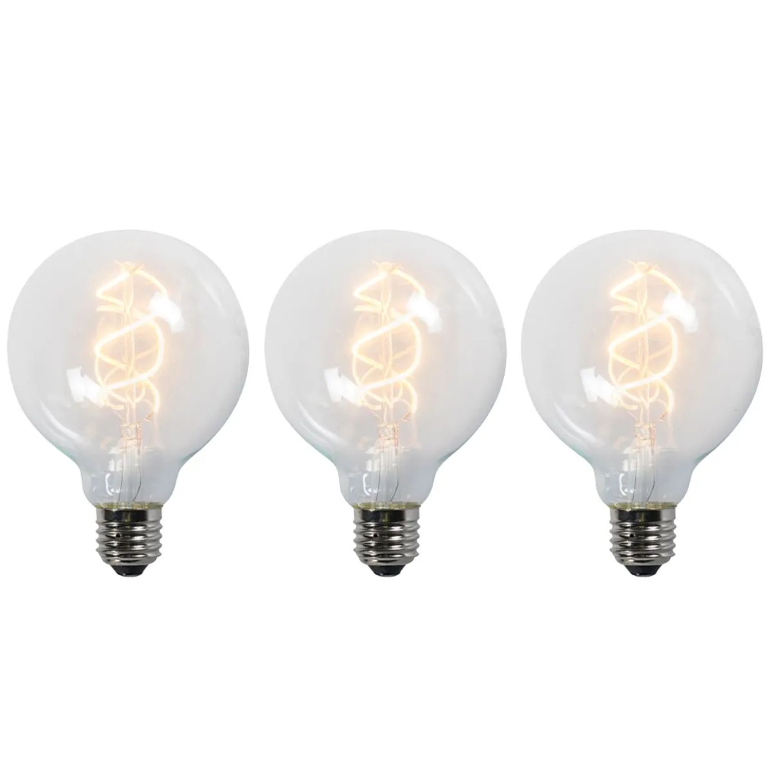 LUEDD Set mit 3 E27 LED Glühfadenlampen G95 Klar 5W 400,m 2200K