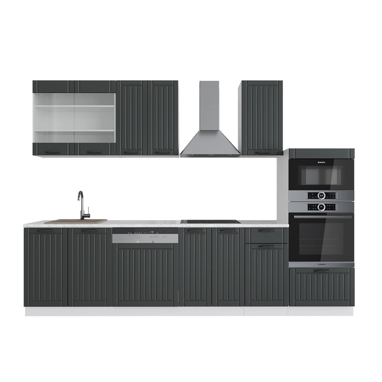 Vicco Fame-Line Küchenzeile Anthrazit Landhaus/Weiß 300 cm mit HochschrankA günstig online kaufen
