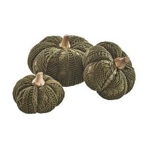 Kobolo Dekokürbis Set, 3 grüne Textilkürbisse mit Strickmuster für Herbstdeko.