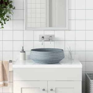 vidaXL Aufsatzwaschbecken Grau Rund Ø41x14 cm Keramik 155066