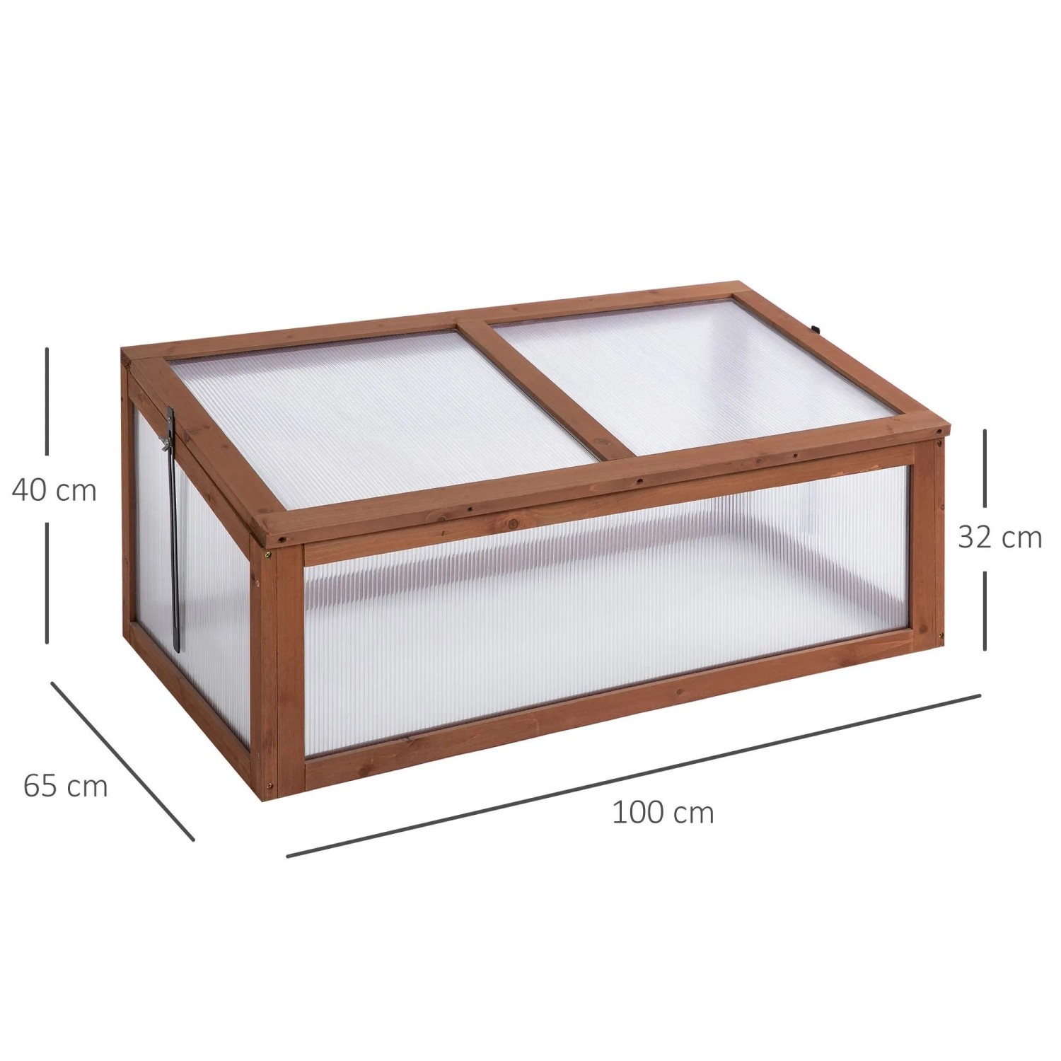 Outsunny Gewächshaus aus Tannenholz mit Polycarbonatplatten, schrägem Dach. Maße: 100x65x40 cm.