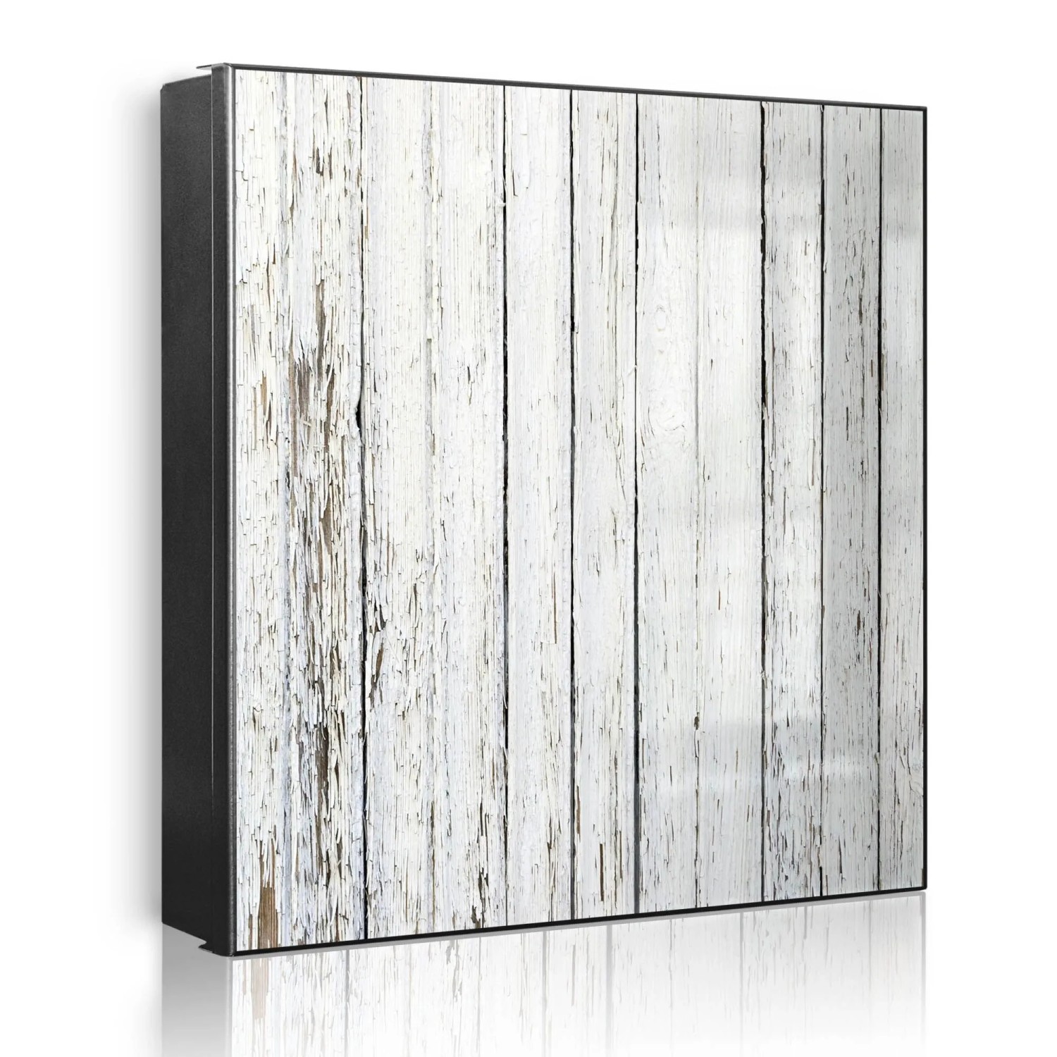 Banjado Großer Schlüsselkasten Metall 30x30cm Schwarz Scharnier Links 50 Haken Beschreibbar Magnetisch Motiv Weißer Bretterzaun