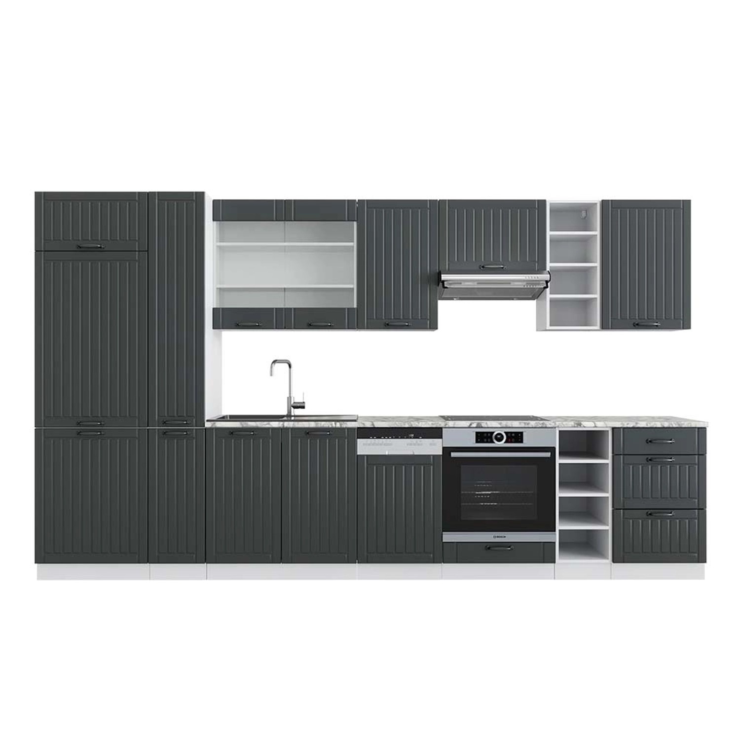 Vicco Fame-Line Küchenzeile Anthrazit Landhaus/Weiß 355 cm AP Marmor günstig online kaufen