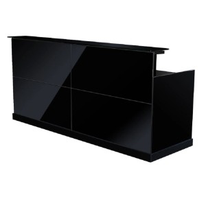 Schwarze Jet-Line Empfangstheke Zürs mit Glasfront, 220x70x105 cm, für Büro und Gewerbe.