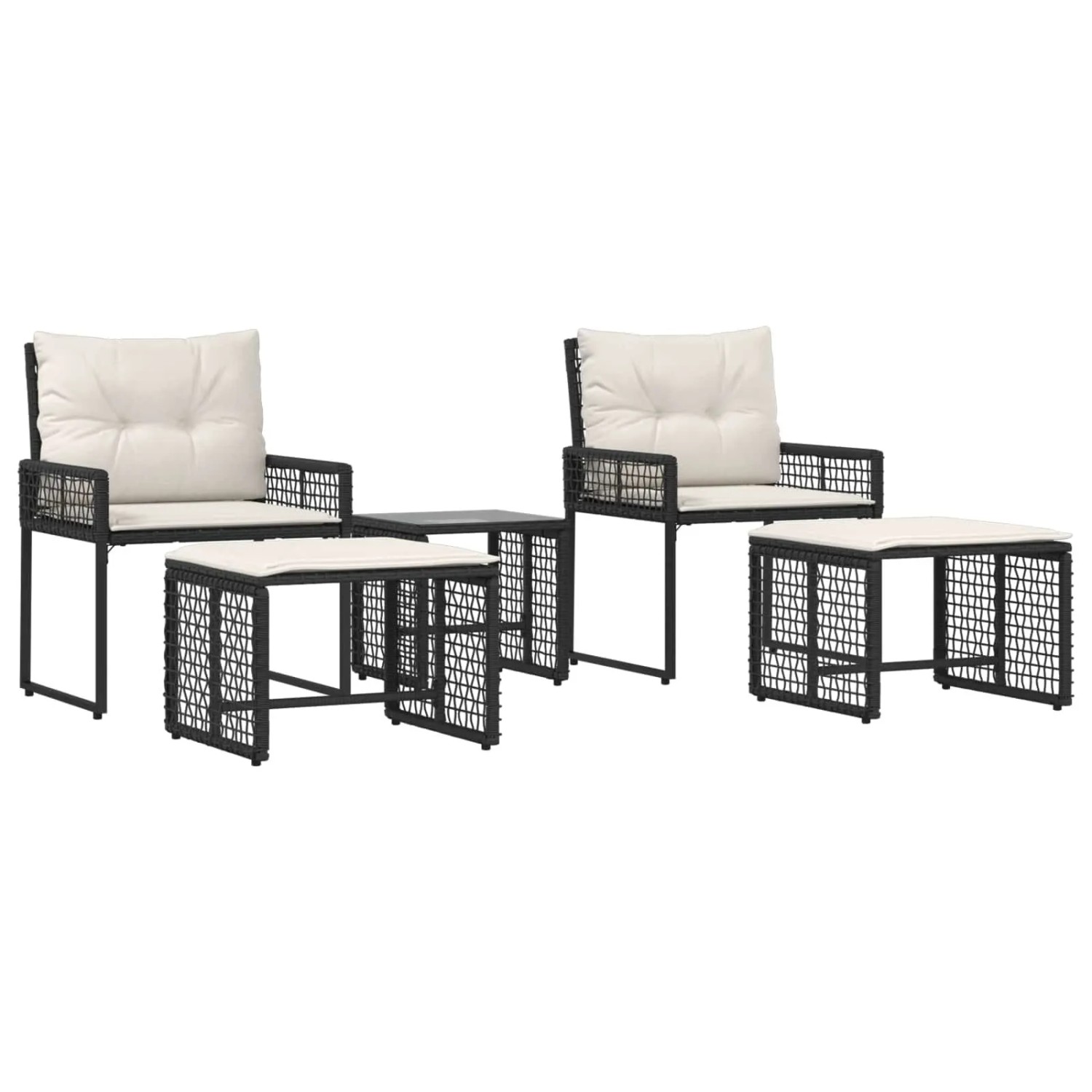 vidaXL Gartenmöbel-Set mit Kissen 5-Tlg Schwarz und Weiß 42025170