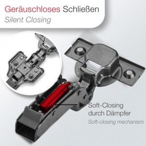 SOTECH Topfband T45 Innenanschlag Topfverschraubung mit Holzschrauben Schwarz 105 Grad Gedämpft inkl. Kreuzmontageplatte für Einliegende Türen