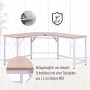 HOMCOM L-Form Computertisch Eckschreibtisch mit heller Holzplatte und weißem Gestell.