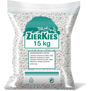 Sack Marmorkies "Carrara" Weiß, 8-16 mm, 15 kg. Zierkies für Garten und Deko.