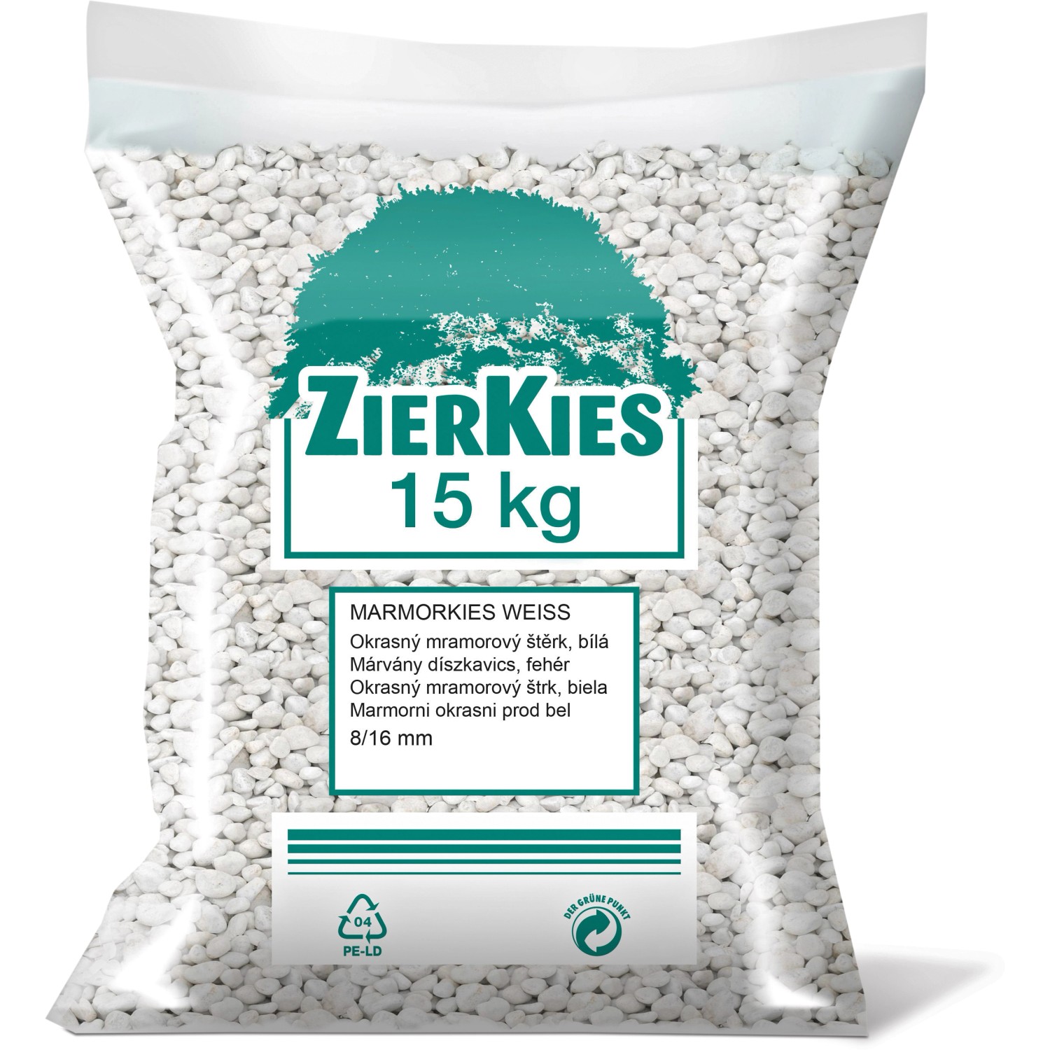 Sack Marmorkies "Carrara" Weiß, 8-16 mm, 15 kg. Zierkies für Garten und Deko.