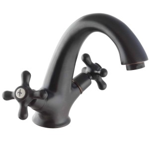 Schwarze PaulGurkes Nostalgie Waschtischarmatur im Retro-Design mit Kreuzgriffen.