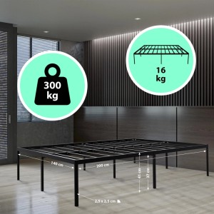 DELUKE Metallbett RUKIM Metall Schwarz 140x200x41cm Bett 180x200 Bettrahmen Metall Doppelbett