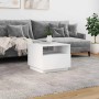 Weißer Couchtisch mit LED-Beleuchtung, 50x49x40 cm, im Wohnzimmer.