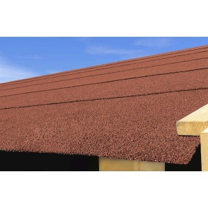 Rotes Gartenhausdach mit Karibu selbstklebender Dachbahn (0,5 m breit, 2,5 qm).