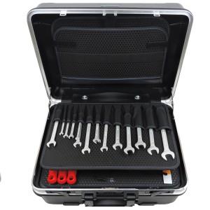 Famex Werkzeugtrolley Professional 604-88, 36 l, gefüllt mit Werkzeugset im geöffneten Zustand.