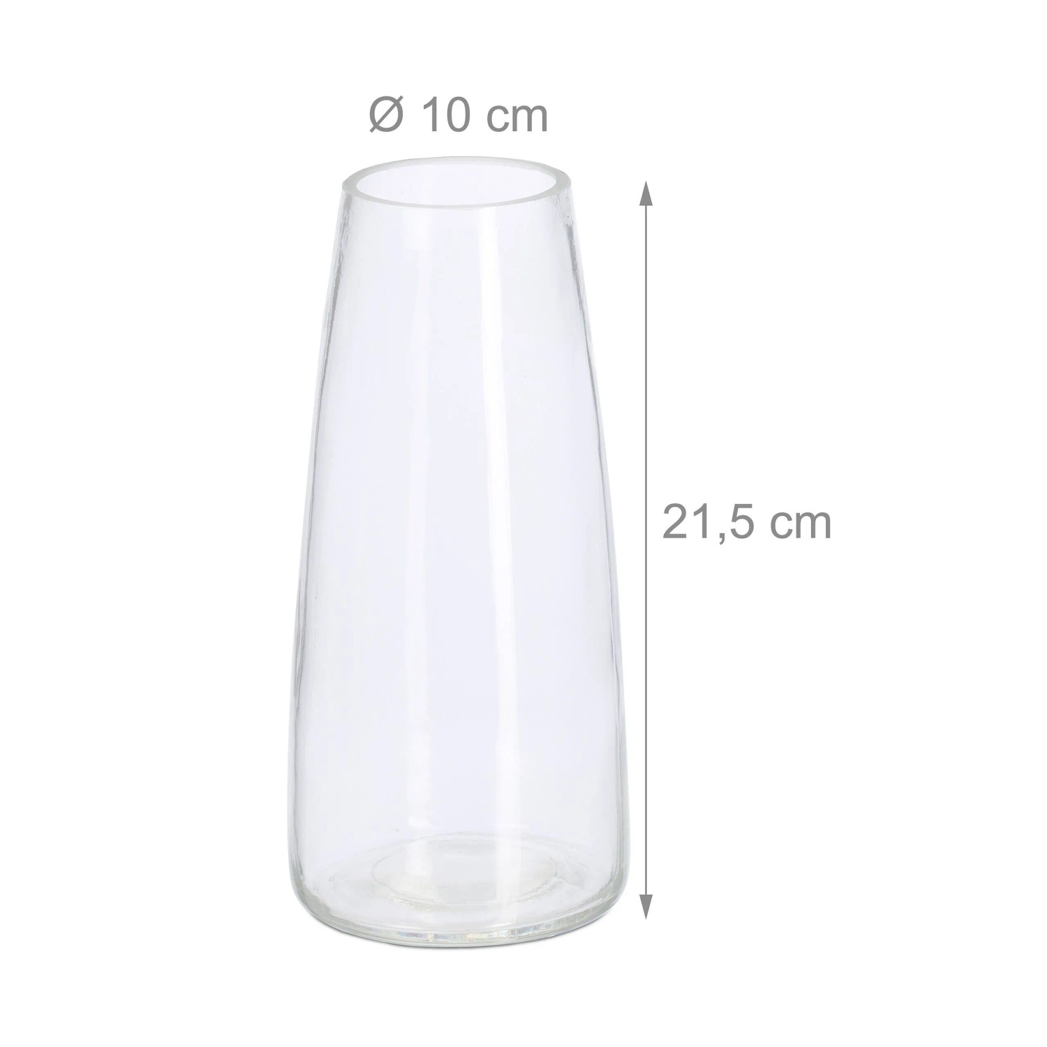 Transparente Glas Tischvase, 21,5 cm hoch, schlichtes Design für Blumen und Deko.