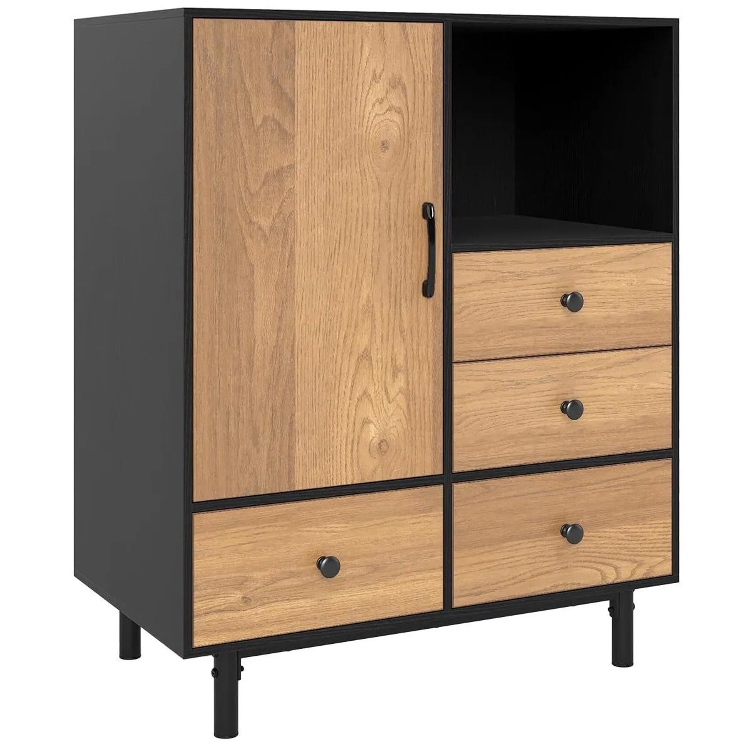 Costway Freistehender Kommode Seitenschrank Schwarz 80 x 45.5 x 97.5 cm