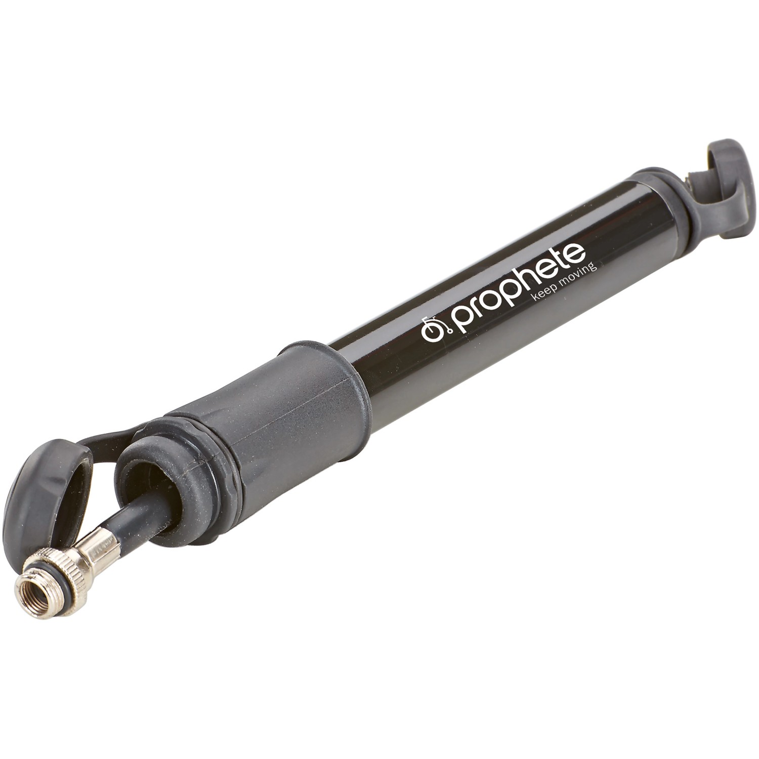Prophete Mini-Luftpumpe für Fahrradreifen, 190mm, mit Schlauchfach und Halterung.