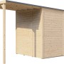Unbehandeltes Holz-Gartenhaus Bertilo mit Pultdach und Anbau, 386x180 cm.