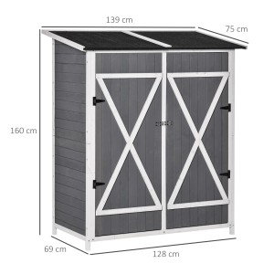 Outsunny Gartenschrank, Tannenholz grau-weiß mit Asphaltdach, 139x75x160cm. Gartenhaus für Geräte.