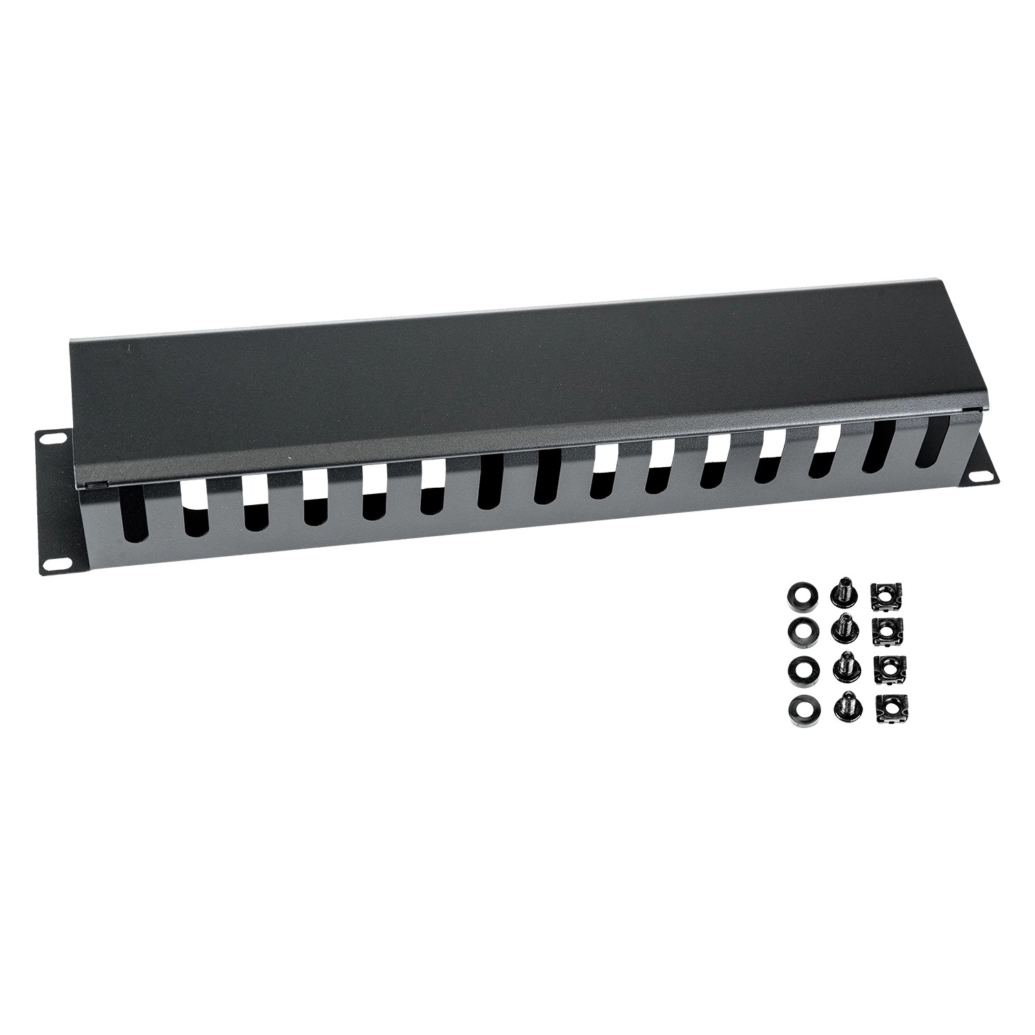 HMF 65452-02 Kabelmanagement mit Abdeckung für Serverschrank 19 Zoll 2 HE Schwarz