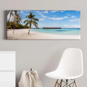 Bricoflor Leinwandbild Malediven mit Strand, Palmen und türkisfarbenem Meer als Wanddeko.