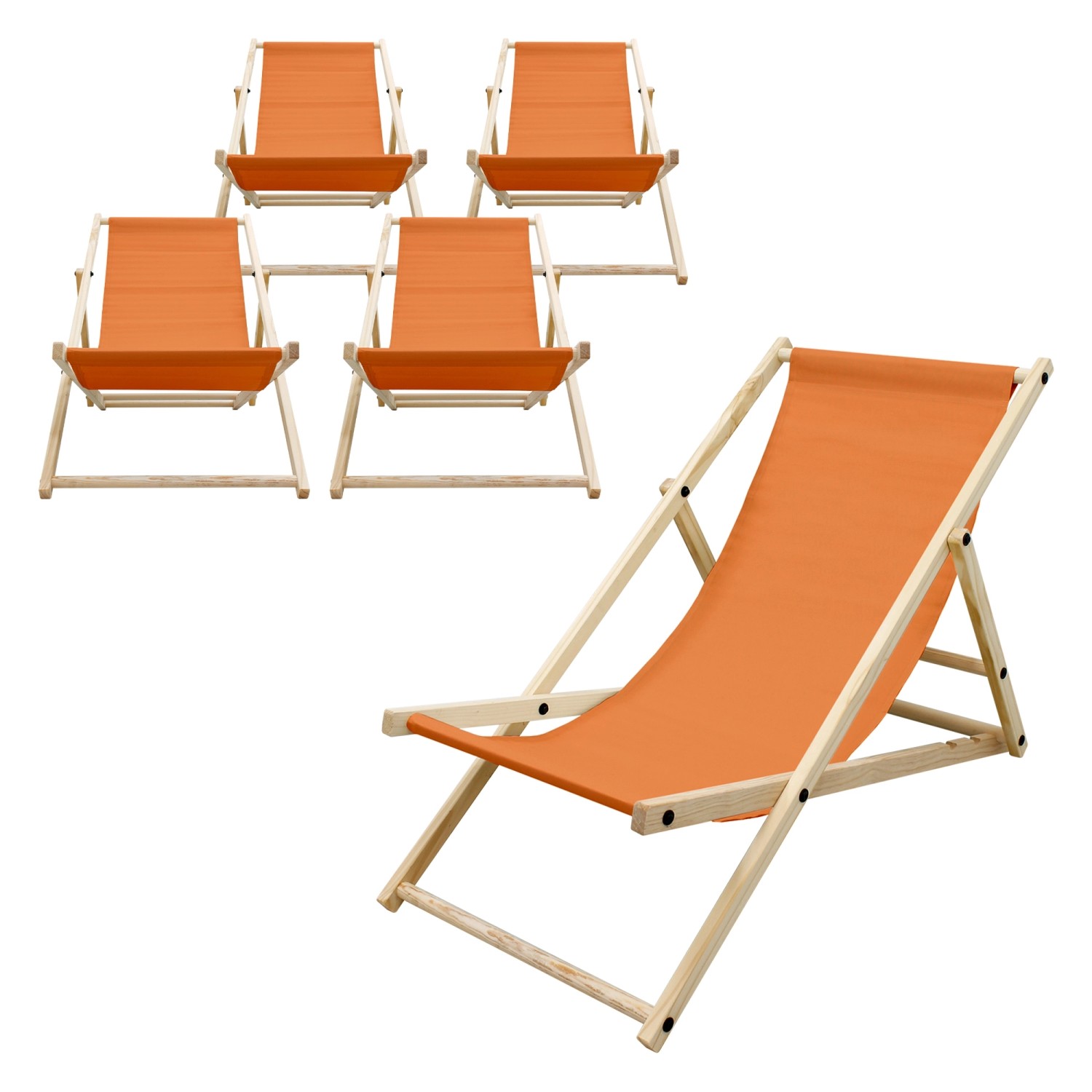 ECD Germany 5Er Set Liegestuhl Klappbar Orange aus Holz 3 Positionen bis 12 günstig online kaufen