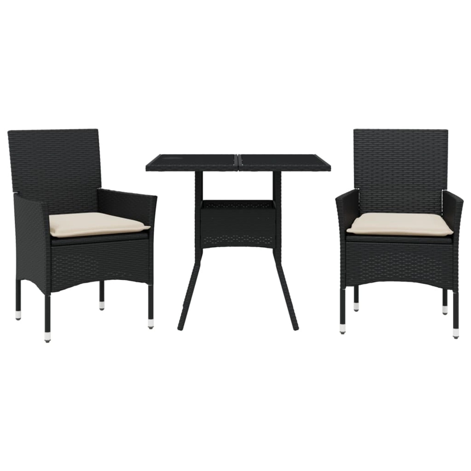 vidaXL 3-Tlg Garten-Essgruppe mit Kissen Schwarz Poly Rattan Glas 3278599 günstig online kaufen