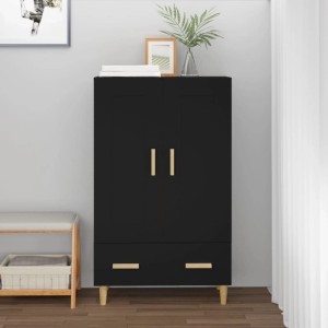 Schwarzes vidaXL Highboard (70x115 cm) aus Holzwerkstoff mit Schublade und Fächern.