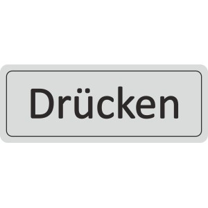 Silbergraues Türschild "Drücken" aus Hart-PVC, 12x4,5 cm, für Innen- und Außenbereich.
