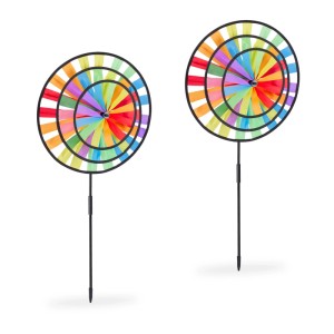 Relaxdays Windrad 2er Set Polyester Fiberglas Eisen Bunt 3D 72 cm x 35 cm x 15 cm