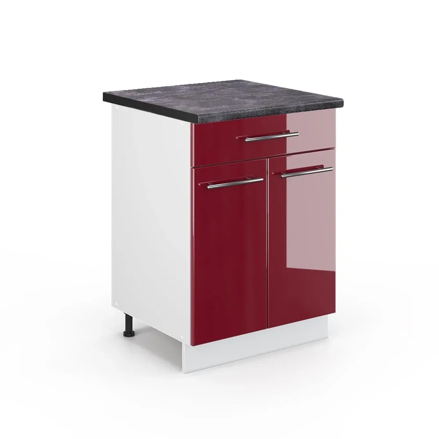 Vicco Küchenunterschrank Fame-Line Bordeaux Hochglanz Weiß 60 cm mit Schublade AP Anthrazit