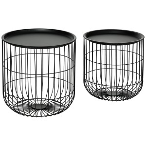 HOMCOM 2er-Set Couchtische mit Stauraum, Stahl, Schwarz. Wohnzimmertische.