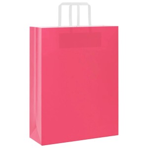 Rosa Papiertragetasche aus Kraftpapier mit weißen Henkeln, 32x12x42 cm. Ideal für Geschenke & Einkauf.
