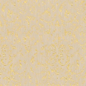 Beige Barock Tapete mit dezent schimmernden goldenen Ornamenten.