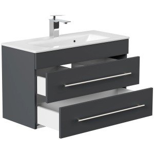 Posseik Badmöbel Portus 800 SlimLine Grafit mit Waschbecken und zwei Schubladen.