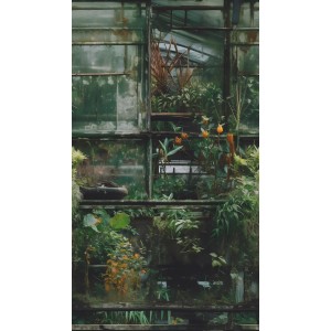 A.S. Creation Fototapete Floral Fenster im Industrial Stil, Grün-Braun, 1,59x2,8m.